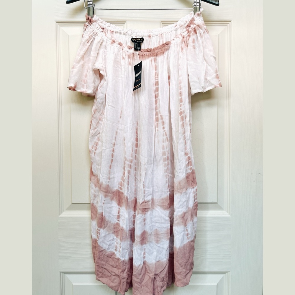 Forever 21 Off Shoulder Lightweight Dress Cover Up Pink Tie Dye MEDIUM